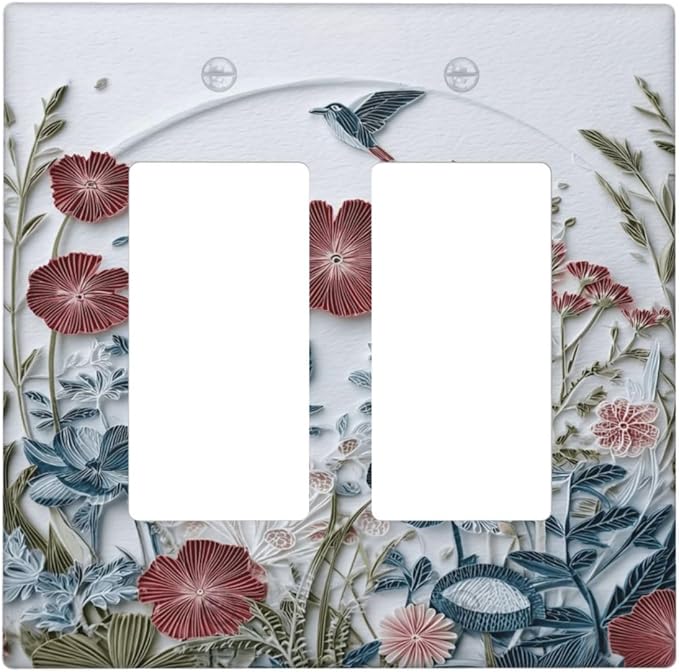 Bvtewkhz Wildflowers Flowers Floral Plants 2 Gang Double Rocker Wall Plate Cover Decorative Light Switch Covers Electrical Faceplate Switch Plates for Bathroom Kitchen Home