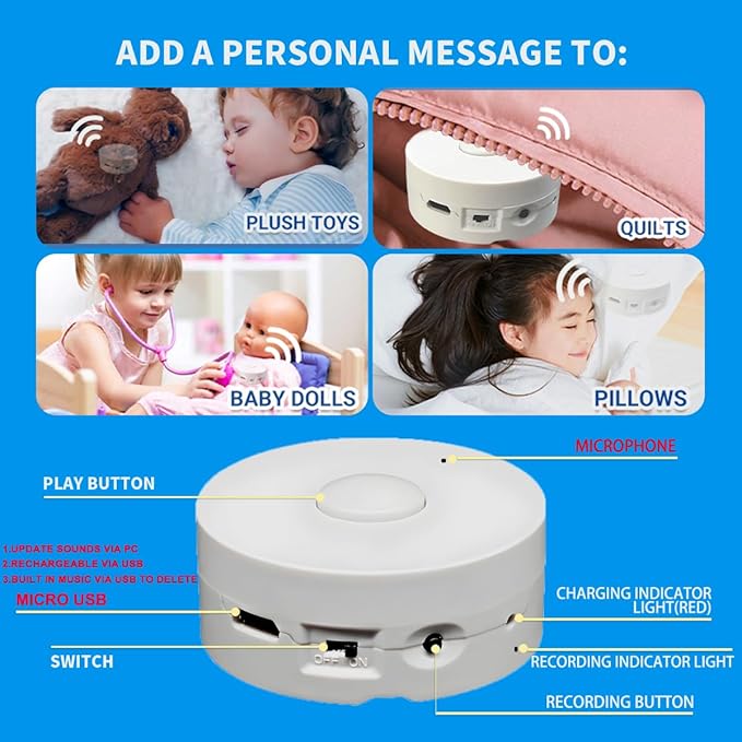 JRGKJCP 16 Minutes Voice Recorder, Record Custom Message for Crafts, Stuffed Bear, Baby Doll, and Pillow (2Pack + White)