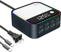120W GaN USB C Charger Block Fast Charging, MultiPort USB Charging Station with Rainbow Gradient Light & LED Display for iPhone, Samsung Galaxy, iPad, Tablet, Laptop, Drones, Headphones