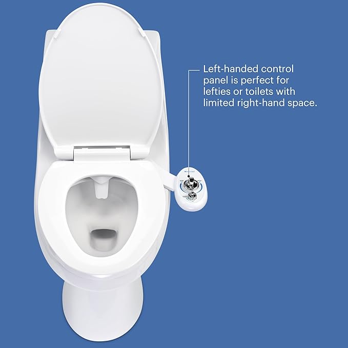 Brondell Bidet Left Hand Bidet Attachment SouthSpa Dual Nozzle - control panel on left side - Dual Positionable Nozzles for front and rear wash, LH-12