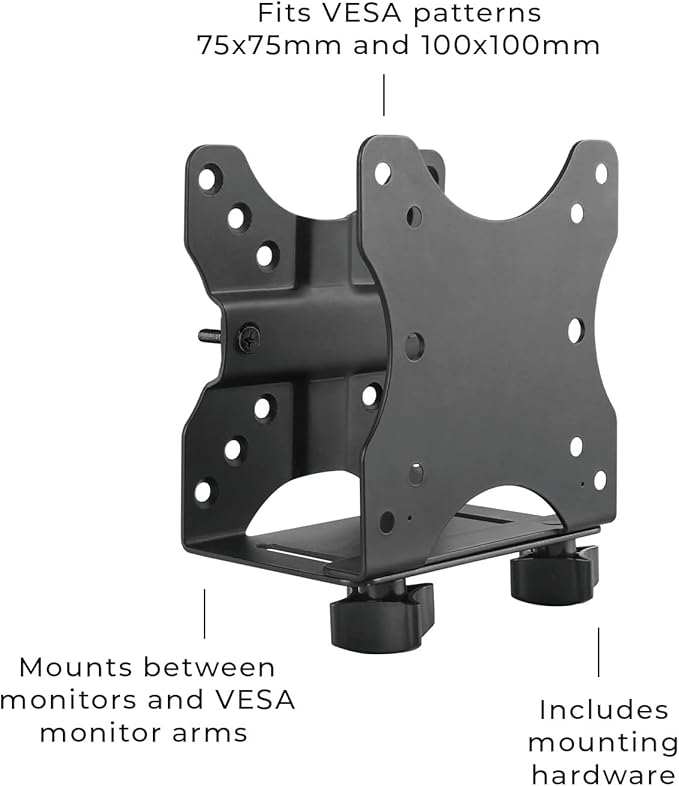HumanCentric Thin Client Mount Bracket, Mount a Mini PC or Computer to a VESA Monitor Arm or Stand, Pole, or Under Desk or Surface, Devices with 0.65-2.55" in Depth for 75x75 and 100x100mm Patterns