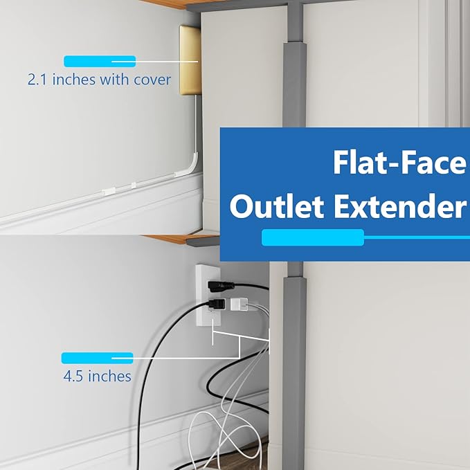 LIDER Flat-Face Outlet Extender with 3 Receptacles, Ultra-Thin Wall Plate Plug with Cord Extender and 3-Outlet Power Strip, 8ft Cord, LWE8-315-GD, ETL-Listed, Gold