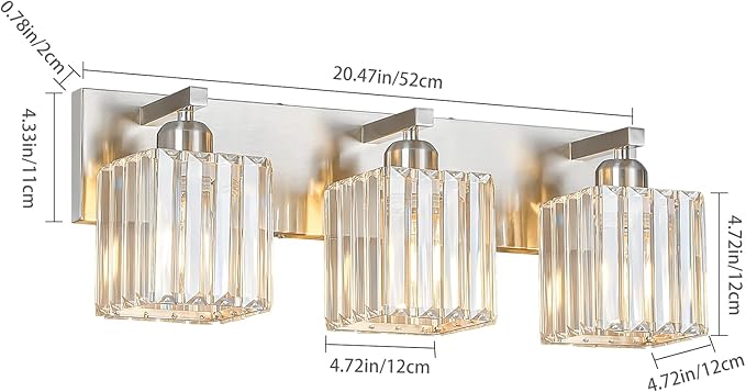 FDPBY Modern Vanity Light 3-Lights Brushed Nickel Vanity Light Crystal Bathroom Wall Light Bathroom Light Fixtures