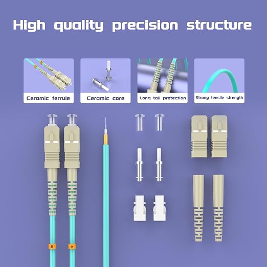 SC/UPC to FC/UPC Fiber Patch Cable OM3 50Meter/164ft 10GB/Gigabit Multimode - Image 4