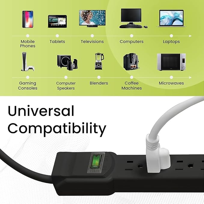 GoGreen Power Inc. (G-16106MSBK-2) 6 Outlet Surge Protector, 6FT Cord, Black, 2 Pack