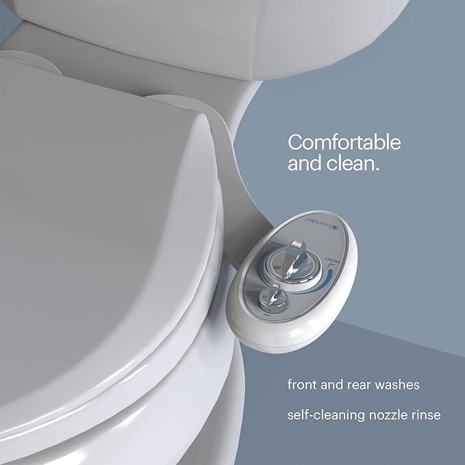 Brondell Bidet Left Hand Bidet Attachment SouthSpa Dual Nozzle - control panel on left side - Dual Positionable Nozzles for front and rear wash, LH-12