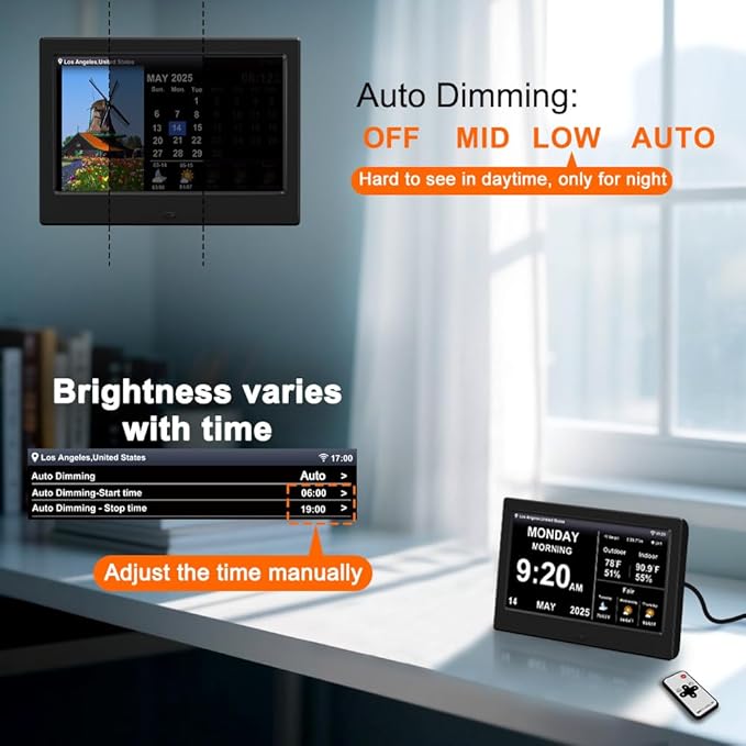 2025 Digital Clock with Weather Forecast & Temperature/Humidity Large Display,Auto Time Sync, Custom Alarms & Medication Reminders, Elderly Memory Loss (Black, 7 Inch)