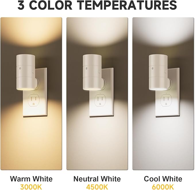 NIORSUN Night Lights Plug into Wall, Dimmable with 3 Color Modes & Auto On/Off Sensor, Ultra-Slim Nightlight for Hallway, Bathroom, Bedroom, Nursery, Kitchen (6 Pack, White)