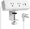 Desk Clamp Power Strip with 6 Feet Extension Cord,45 Degree 3-Prong Thin Flat Plug, 2 Widely Spaced AC Outlets,2 USB Port (20W PD USB-C & 18W QC3.0 USB-A) Desk Edge Mount Power Strip,16AWG, ETL Listed