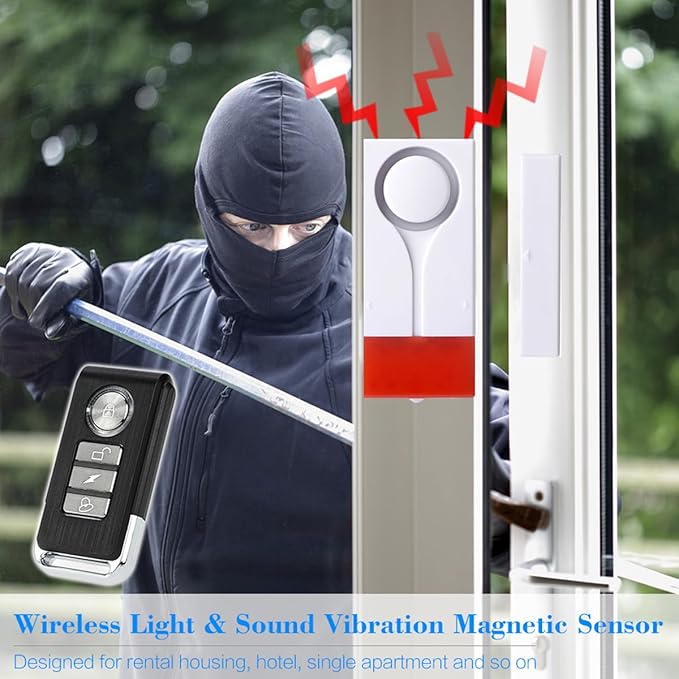 Meichoon Door Window Alarm for Home Security Sensor Wireless Anti-Theft Burglar DIY Protection Ideal for Pool Garage Office Apartment and RV with 2 Remote Control