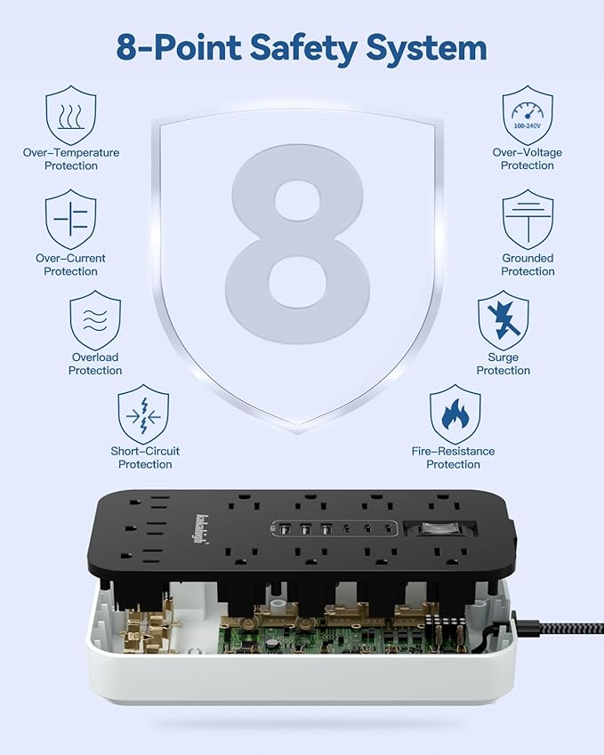 25 FT Extension Cord with USB Ports- Power Strip with USB, 1625W Multi Outlet with 11 AC Outlet 6 USB (24W/4.8A), Charging Station for Multiple Devices, for Home, Office, Dorm, Gaming Room Essentials