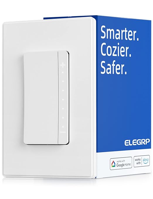 ELEGRP Smart Dimmer Light Switch DPR30, 2.4GHz Wi-Fi Dimmer Switch Compatible with Alexa and Google Assistant, Single Pole/3 Way, Needs Neutral Wire, No Hub Required, UL&FCC Listed, White, 1 Pack