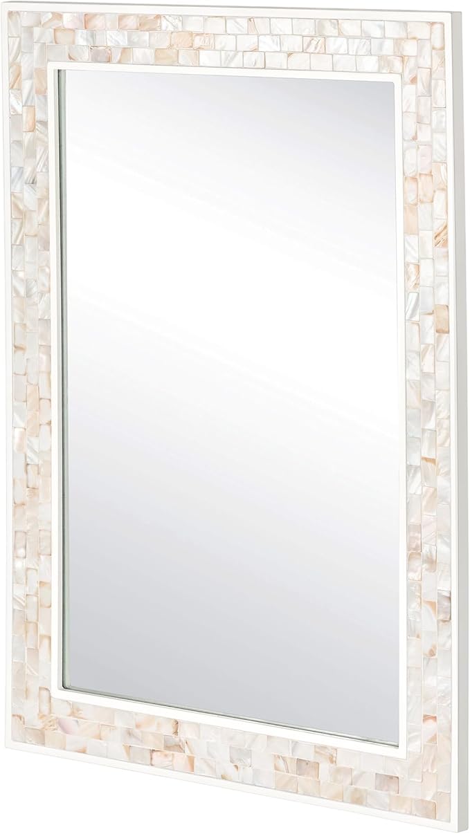 Tanmicoshomy 20x 28 Inch Rectangle Wall Mirror, Natural Shell Framed Rectangular Mirror for Bathroom, Vanity, Bedroom, Living Room, Entryway, Wall Mounted Horizontal or Vertical, White