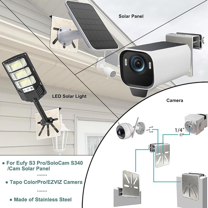Gutter Mount for Eufy Security SoloCam S340 S330 E30, Stainless Steel - Image 3