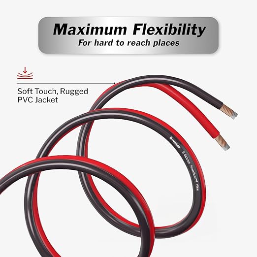 InstallGear 16 Gauge 250ft Speaker Wire - Oxygen-Free Copper Wire for Car Audio, Home Theater, Stereo, and Surround Sound Systems - Durable and Easy to Install - Red, Black