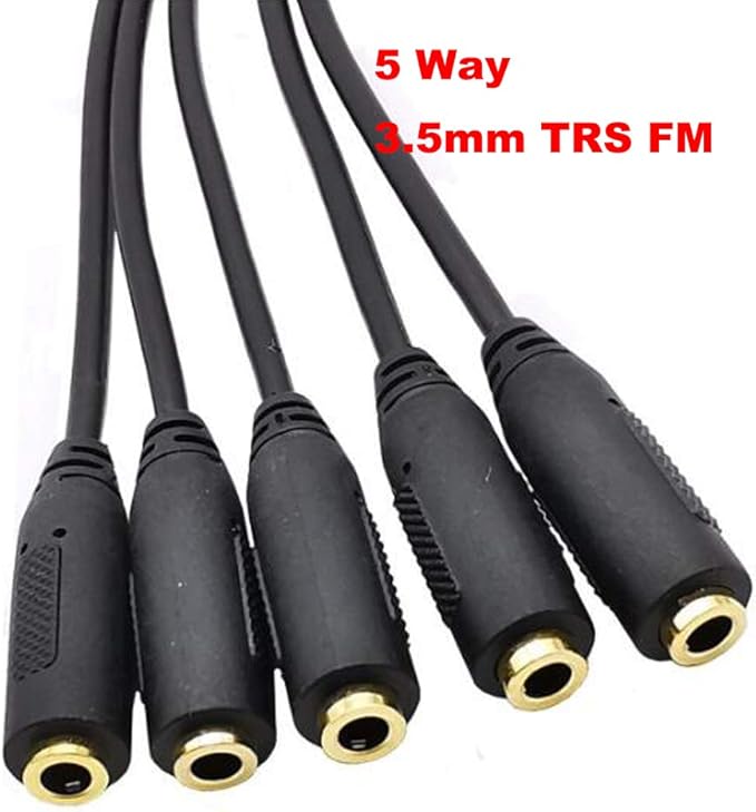 Kework 12 Inch 1/8” 3.5mm TRS Splitter Audio Cable, 1 Male to 5 Female 3.5mm Plug Extender Headphone Cable, 3.5mm 3 Pole Stereo Jack Extension Adapter Headset Aux Cord