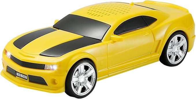 WSTER Sports Car Model Bluetooth Speaker with Stereo Sound, TWS Pairing, LED Party Lights, USB/TF Playback, Movable Wheels, Unique Retro Car Gifts (Yellow)