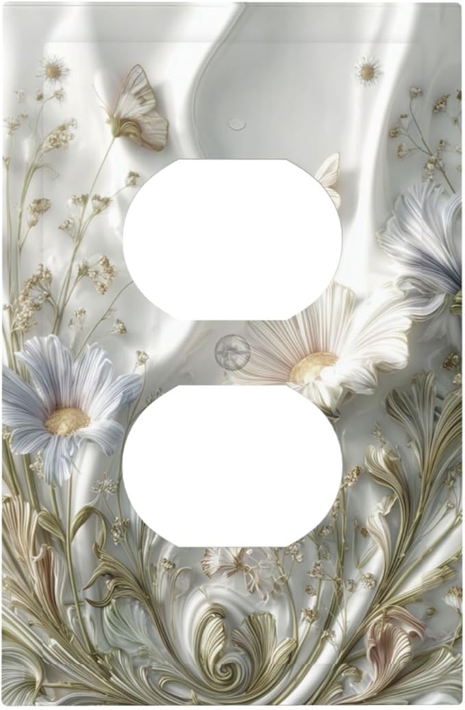 Bvtewkhz Boho Floral Wild Flower Floral Duplex Outlet Decorative Light Switch Covers Electrical Faceplate Switch Plates for Bathroom Kitchen Home