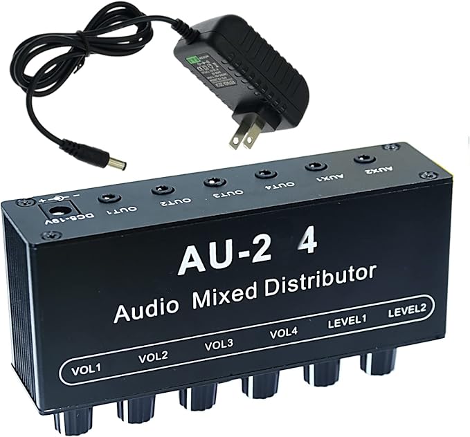 1/8" aux Input Mixing 2 in 4 Channel Way Out Headset Box Headphone Amplifier 3.5mm Mixer 1/8 inch Stereo Audio Amp with Ultra-Compact Portable mini Jack 3.5 Splitter hup for Studio and Stage