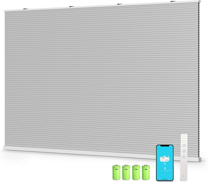 THIRDREALITY ZigBee Smart Blind Gen2, Motorized 100% Blackout Window Shades with Remote, Cordless Honeycomb Blinds, Automatic Height, C2 Rechargeable Batteries Powered, 46" W x 74" H Beige/White