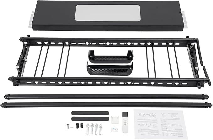 banborba Electric Retractable Airing Rack, Ceiling Mounted Clothes Drying Rack, Retractable Clothesline, Vertical Laundry Drying Rod with LED Light & Remote, 110V 24W, Black
