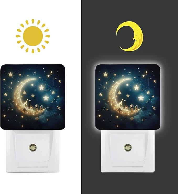 Moon and Starry Sky Night Light, Plug into Wall Decor Nightlights for Bedroom, Bathroom, Hallway, Kitchen, with Dusk to Dawn Light Auto Sensors LED Night Lights for Boys Girls Women Men Room Gifts