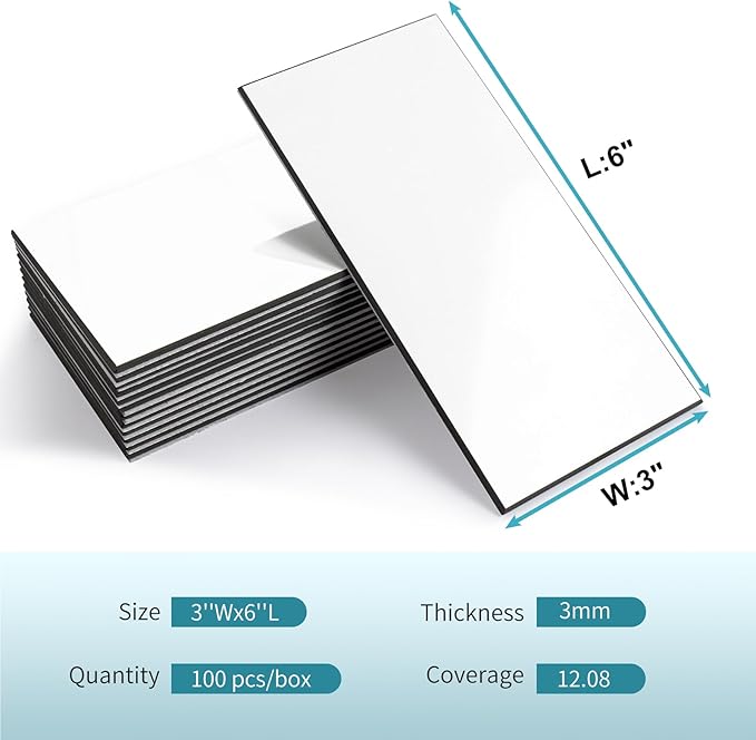 Vamos Tile Peel and Stick Backsplash Tile, 3''x6'' PVC Subway Tile, Stick on Backsplash for Kitchen/Bathroom/Fireplace,4-Piece Glossy Pure White with Dark Gray Grout
