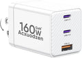 USB C Charger Block 160W, 3-Port GaN Super Fast Charger, Dual 65W Type C Charging Block, Foldable QC3.0 Laptop Fast Charging for MacBook, iPhone, Samsung, Galaxy, iPad, Android, White (1 Pack)
