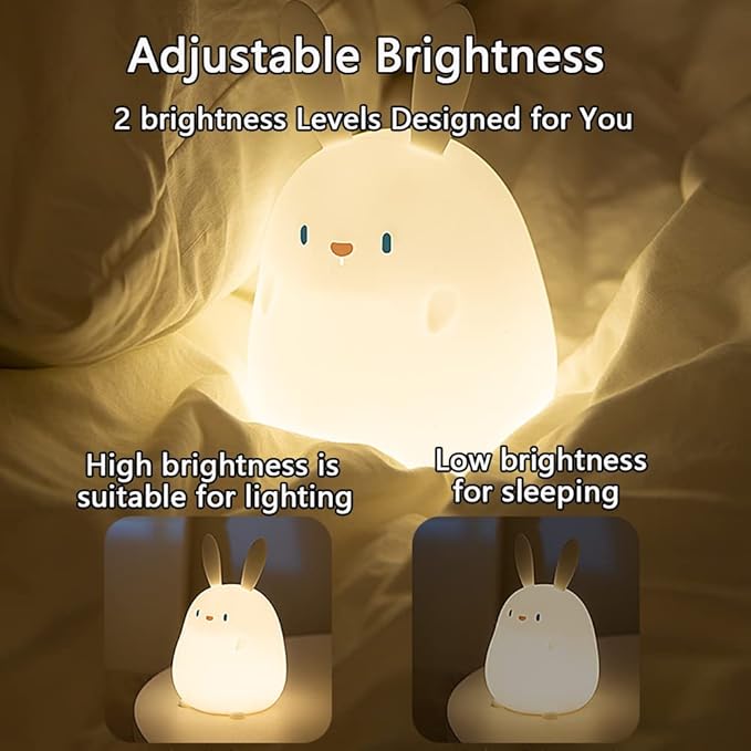LEDHOLYT LED Cute Rabbit Night Light, Cute Silicone Bunny Lamp and Animal NightLight,LED Squishy Animal Light for Sleep,Kawaii Bedside Lamp Room,Rechargeable Bedside Touch Silicone Lamp (Rabbit)