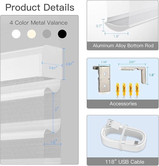 Tokblind Motorized Sheer Shade with Remote Control, Blackout Electric Roller Blinds Compatible with Alexa via Hub, Rechargeable Smart Window Shade Custom Size (Blackout Greyish White)