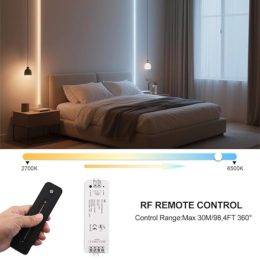 RF Wireless Remote CCT LED Strip Controller Magnetic Wall-Mounted Touch Slide Brightness/Color Temp Adjust Sensitive Touch Slide Flicker DC 5V-36V 8A