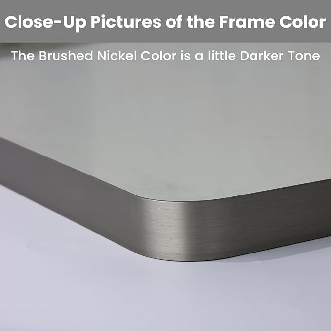LOAAO 48X32 Inch Brushed Nickel Bathroom Mirror, Rounded Rectangle Silver Metal Frame Mirror, Brushed Nickel, Anti-Rust, Shatter Proof, Hangs Horizontally or Vertically