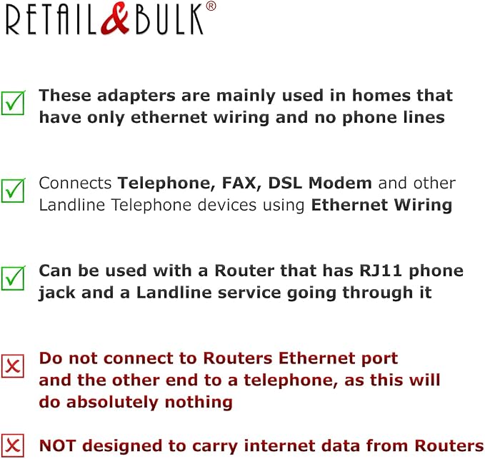 1-Pack RJ11 to RJ45 Adapter Phone Line to Ethernet – RJ11 Female to RJ45 Male - Image 3