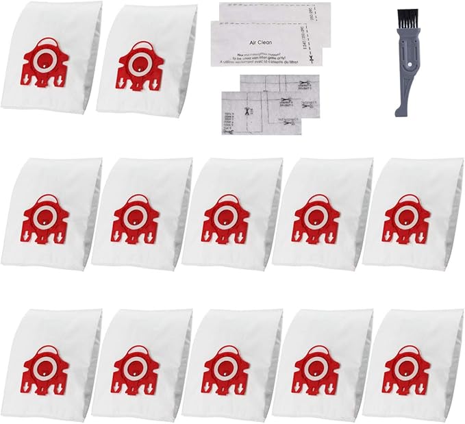 I-clean Replacement FJM Vacuum Bags 12PCS, AirClean 3D Efficiency Vacuum Cleaner Dust Bags With 2 Motor Protection Filters & AirClean Filte