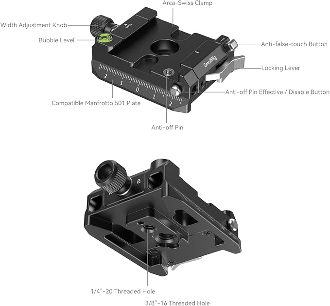 SmallRig Mount Plate Kit with Top Plate for Arca-Swiss and Bottom Plate for Manfrotto-Type, Compatible for DJI RS Series - 4234