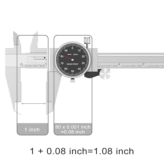 HDLNKAK Dial Caliper Shockproof Dial Caliper Precision Caliper with Black Watch 0-6" Range, 0.001” Resolution 6 Inch with 0.001" Precision Calipers 4-Way Measurement with Plastic Case.