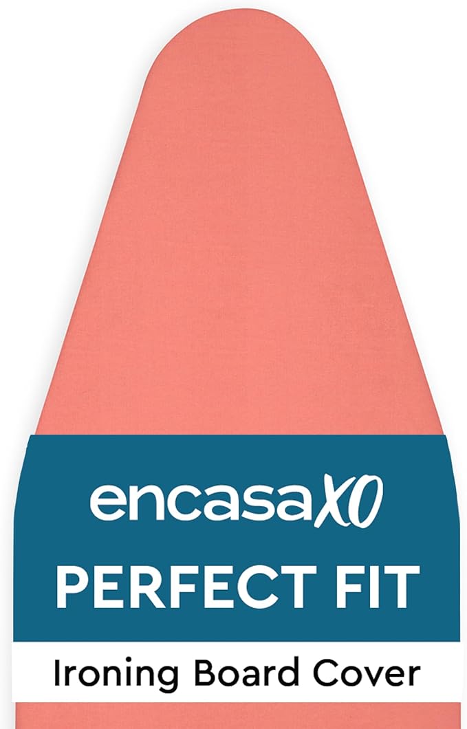 Encasa XO Ironing Board Cover and Pad 49"x18" - 4mm Felt Wide Iron Board Cover with Padding - Heat Resistant, Stain-Safe Dye, Non Slip Elastic Bungee Cord Tightening Iron Table Cover Coral