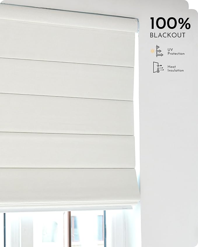 Graywind Smart Roman Shades Compatible with Alexa Google WiFi Hardwired Automatic Blinds with Remote Blackout Plain Fold Soft Roman Window Shades for Windows Doors, Custom Size (Matelasse White)