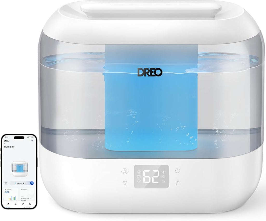 DREO Smart Humidifiers for Bedroom, Top Fill 4L Supersized Humidifier Large Room with 28 dB, 36H Runtime, Touch/APP/Voice Control, Nightlight, Cool Mist Humidifiers for Baby, Plants, Indoor, Grey