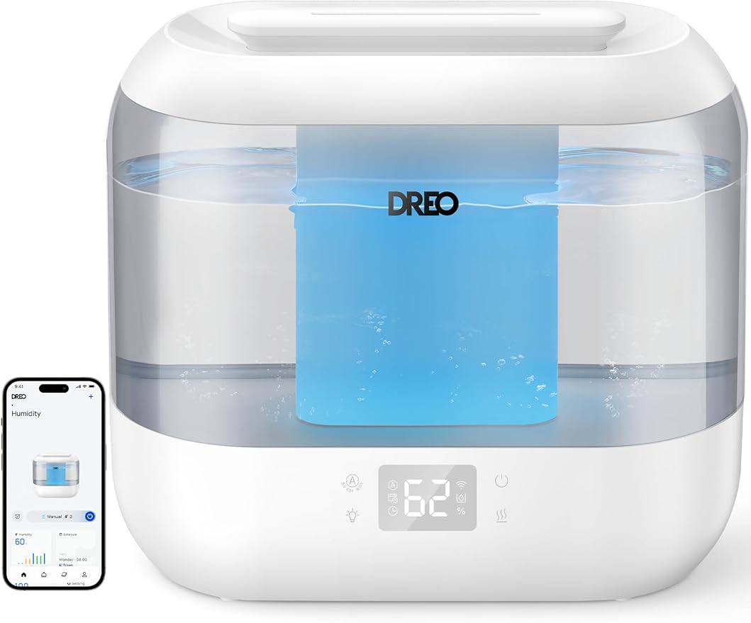 DREO Smart Humidifiers for Bedroom, Top Fill 4L Supersized Humidifier Large Room with 28 dB, 36H Runtime, Touch/APP/Voice Control, Nightlight, Cool Mist Humidifiers for Baby, Plants, Indoor, Grey