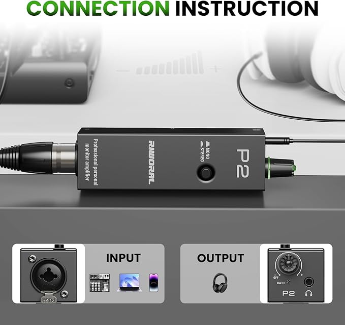 Riworal battey powered Portable Personal Amplifier Analog Headphone Amplifier Stereo Headphone Earphone Amp Volume Control Audio Booster with XLR and TRS Input 3.5mm Output Jack