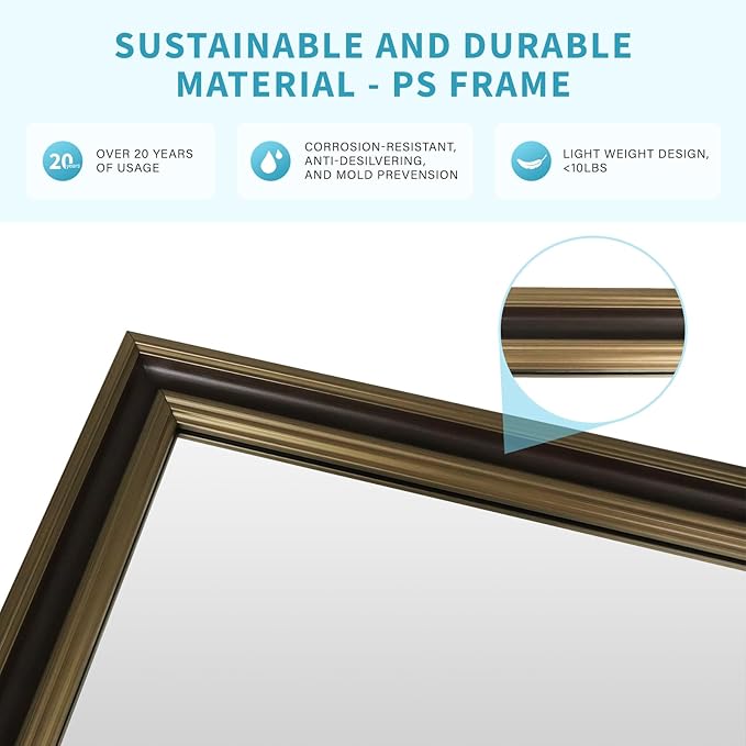 Retro Copper Effect Framed Wall Mirror, 22x30 Rectangle Mirror, Anti-desilvering Tempered Glass, Sustainable&Sturdy Frame, Anti-Rust, HD Reflection & 3min Fast Setup for Bathroom Living Room