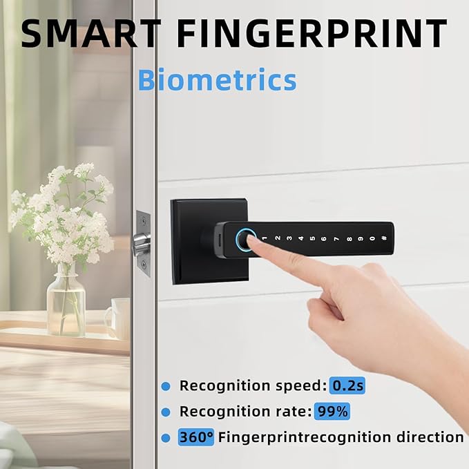 Zhuofeiya Smart Fingerprint Door Lock,Keyless Entry Door Knob with Keypad & Biometric Scanner,Door Locks for bedrooms,Apartment,Office