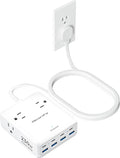 Olcorife 230W USB Power Strip, Ultra Thin Flat Plug Extension Cord 5FT, 4 AC Outlets 8 USB Ports(4 USB-C&4 USB A), 2000J Surge Protector, Home Office Dorm Travel Essentials