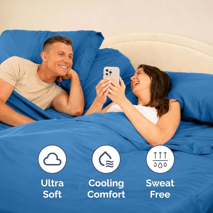Split Head King Sheet Set – 4 Piece Flex Split Top King Sheets for Adjustable Beds - Fits 14” to 16" Mattress w/ Deep Pockets - Soft, Breathable & Cooling - Luxury Bedding & Wrinkle Free - Royal Blue