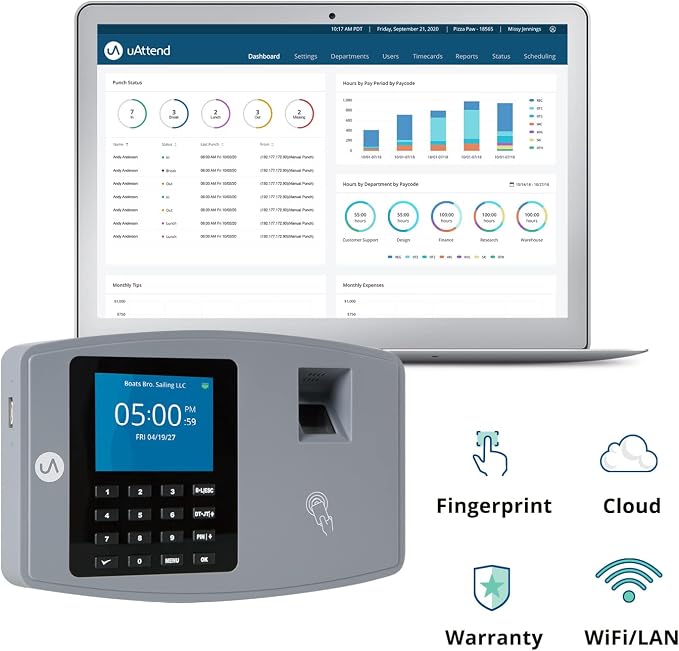 uAttend BN6500 Biometric Fingerprint Time Clock System - Image 4