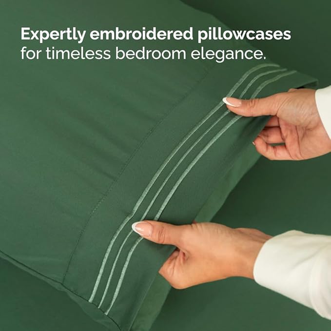 Split Head King Sheet Set – 4 Piece Flex Split Top King Sheets for Adjustable Beds - Fits 14” to 16" Mattress w/ Deep Pockets - Breathable & Cooling - Luxury Bedding and Wrinkle Free - Emerald Green