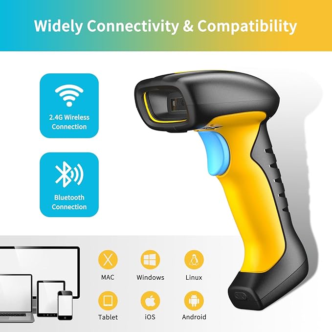 NETUM Upgraded QR Industrial Bluetooth Barcode Scanner with Charging Dock, Wireless 2D 1D Bar Code Reader 2600mAh Drop Protection Shock Dust Proof Hands Free for Windows Mac Android iOS (RD-1200)