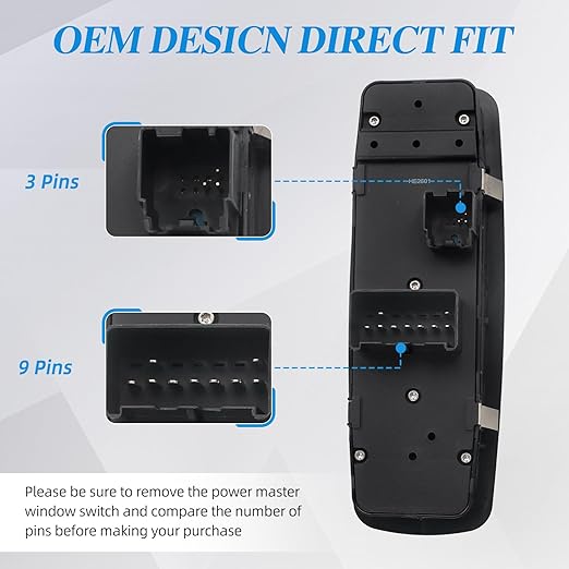 WUANGKI Power Master Window Switch | Front Driver Side | 9+3 Pins | Compatible with 2012-2015 Dodge Grand Caravan, Chrysler Town, Country, Ram 1500 2500, 2015 Ram 3500 | Replace OE 68110867AB