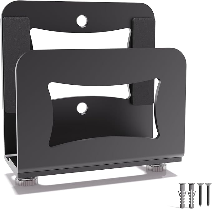 Adjustable Small Device Wall Mount Holder for Apple TV,ROKU,Router,Cable Box,Fire TV,Modem and Other Media Players, Universal Metal Bracket with Adhesive Tape & Screws Fits for 0.9"-1.8" Thick Devices